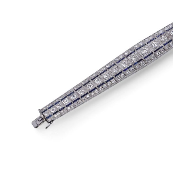 Art Deco diamond and sapphire bracelet in platinum.