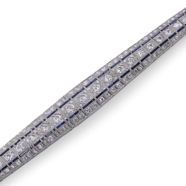 Art Deco diamond and sapphire bracelet in platinum.