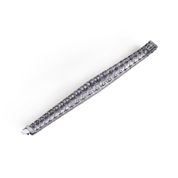 Art Deco diamond and sapphire bracelet in platinum.