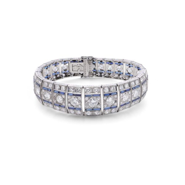 Art Deco diamond and sapphire bracelet in platinum.