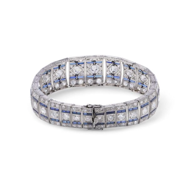Art Deco diamond and sapphire bracelet in platinum.