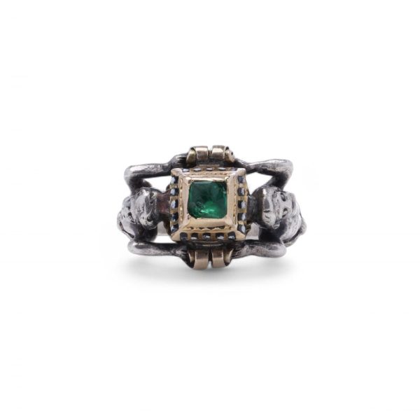 Renaissance emerald ring in silver and gold.