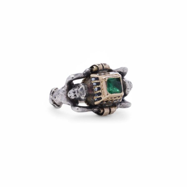 Renaissance emerald ring in silver and gold.