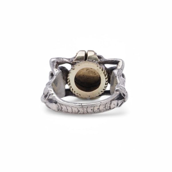 Renaissance emerald ring in silver and gold.