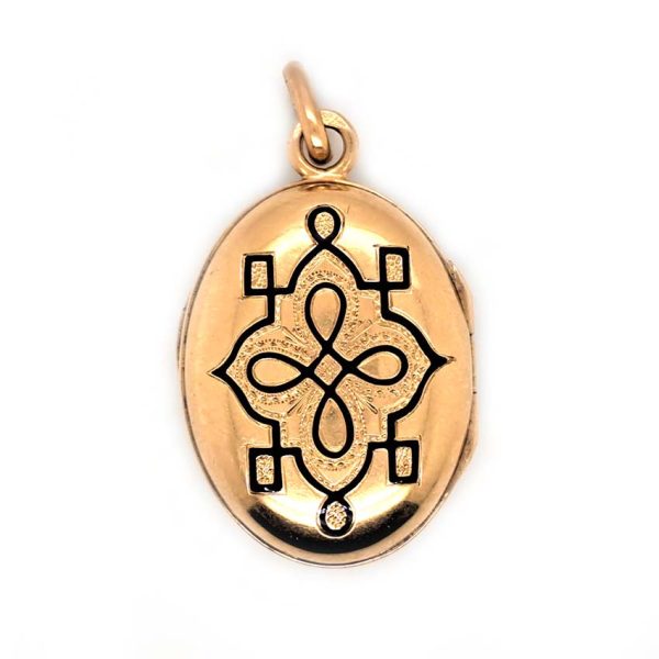 Antique Enamel and Gold Portrait Locket Pendant, 18ct yellow gold oval locket pendant, decorated with an enamel female portrait