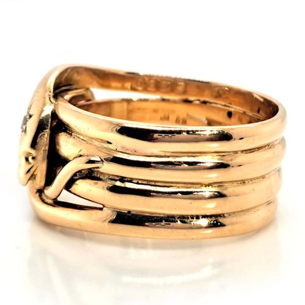 Antique Old Cut Diamond Set 18ct Yellow Gold Double Snake Wide Gents Ring, Circa 1915