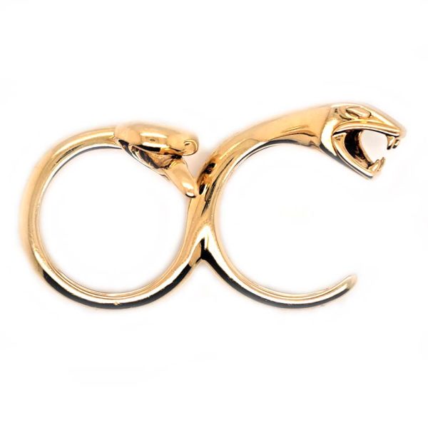 Boucheron Gold Double Finger Snake Ring, 18ct yellow gold snake worn over two fingers. Signed and numbered B25539