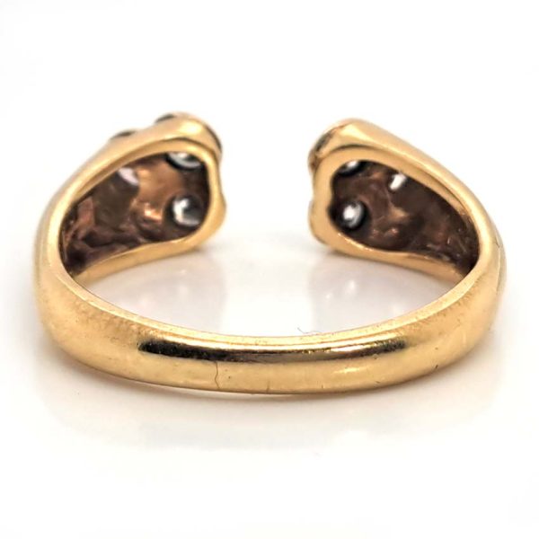 Vintage Kutchinsky Diamond Ring, tapered fluted 18ct yellow gold band to two sets of three sparkling diamonds to the front. Signed Kutchinsky, Circa 1975. Comes in a vintage Kutchinsky box