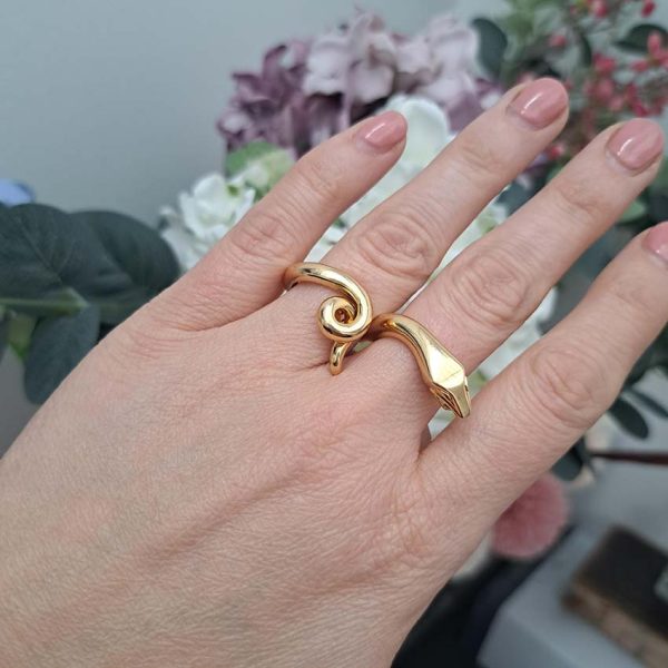 Boucheron Gold Double Finger Snake Ring, 18ct yellow gold snake worn over two fingers. Signed and numbered B25539