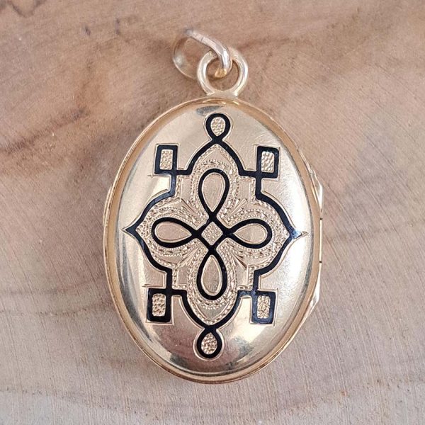Antique Enamel and Gold Portrait Locket Pendant, 18ct yellow gold oval locket pendant, decorated with an enamel female portrait