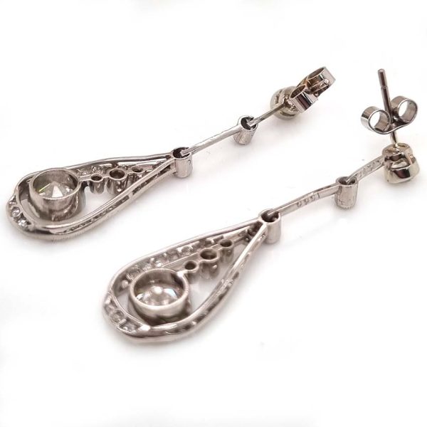 Antique Edwardian Belle Epoque Old Cut Diamond Drop Earrings, millegrain set in platinum. Circa 1900