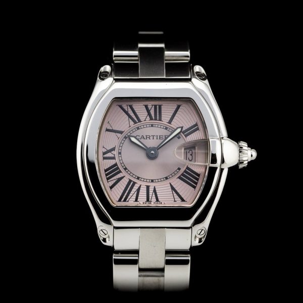 Ladies Cartier Roadster Stainless Steel W62016V3 Pink Face Quartz Watch with Papers dated 2004