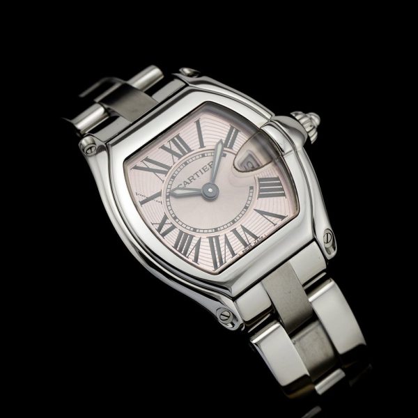 Ladies Cartier Roadster Stainless Steel W62016V3 Pink Face Quartz Watch with Papers dated 2004