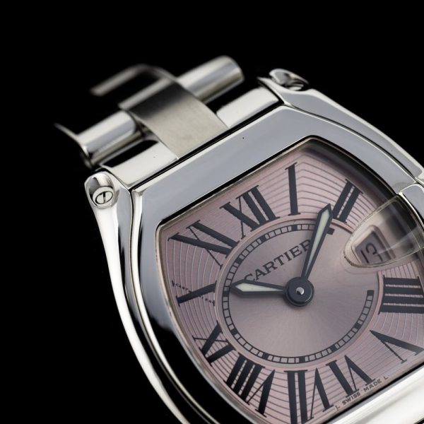 Ladies Cartier Roadster Stainless Steel W62016V3 Pink Face Quartz Watch with Papers dated 2004