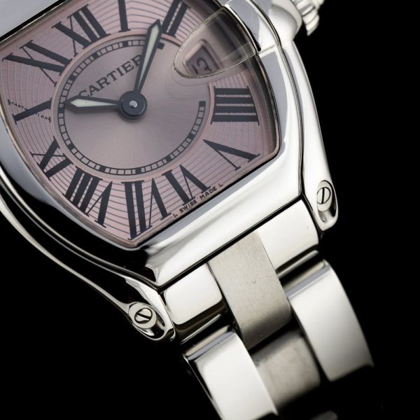 Ladies Cartier Roadster Stainless Steel W62016V3 Pink Face Quartz Watch with Papers dated 2004