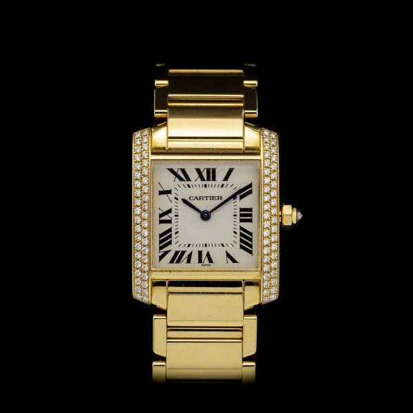 Ladies Cartier Tank Francaise W50003N2 1821 Midsize 25mm Yellow Gold Watch with Factory Diamonds, with Cartier box and Cartier valuation certificate 2008