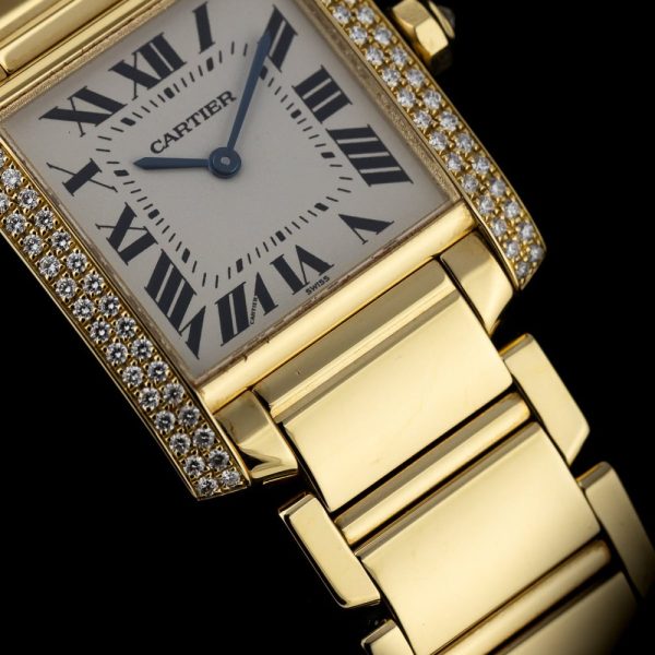 Ladies Cartier Tank Francaise W50003N2 1821 Midsize 25mm Yellow Gold Watch with Factory Diamonds, with Cartier box and Cartier valuation certificate 2008