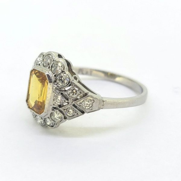 Decorative 1.40ct Yellow Sapphire and Diamond Floral Cluster Dress Ring in Platinum