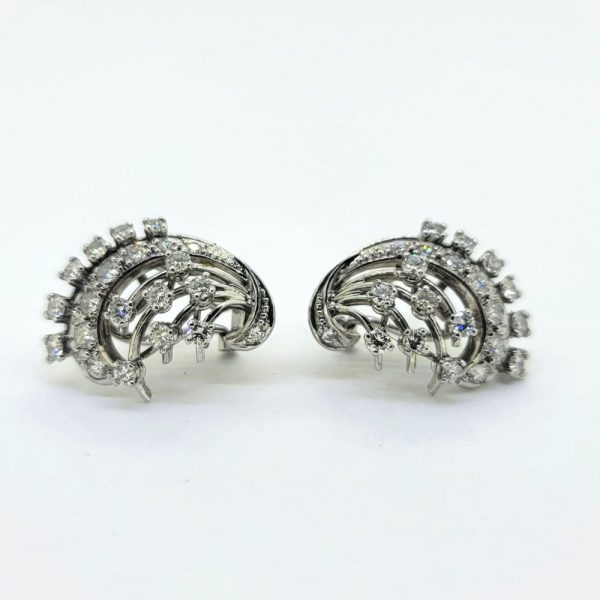 Pair of Diamond Spray Stud Earrings, each pair composed of diamonds set in a curved spray design