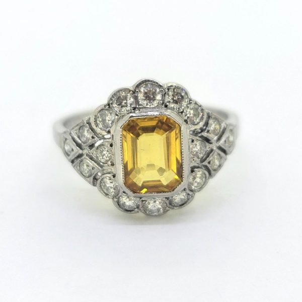 Decorative 1.40ct Yellow Sapphire and Diamond Floral Cluster Dress Ring in Platinum