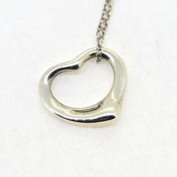 Tiffany and Co Elsa Peretti Silver Open Heart Pendant, Pre loved 925 silver Tiffany & Co 16mm Open Heart pendant by Elsa Peretti on a silver chain