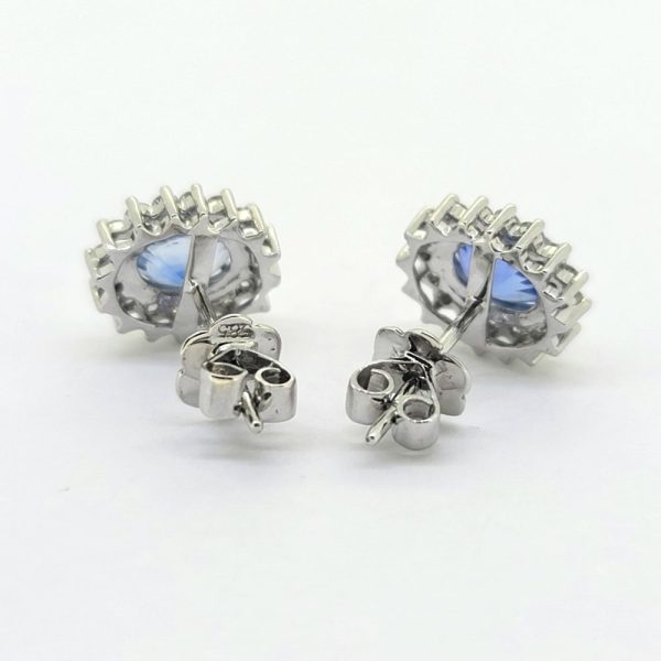 2.55ct Sapphire and Diamond Cluster Oval Cluster Stud Earrings, Varicut oval sapphire and diamond cluster earrings in 14ct white gold