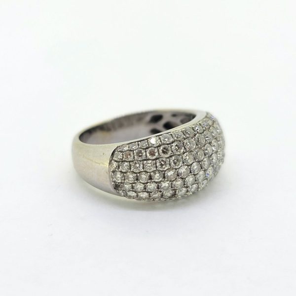 Multi Row 1.50ct Diamond Bombe Dress Ring, striking diamond cluster dress ring composed of multiple lines/rows of 1.50 carats brilliant-cut diamonds arranged in a raised bombe design in 18ct white gold