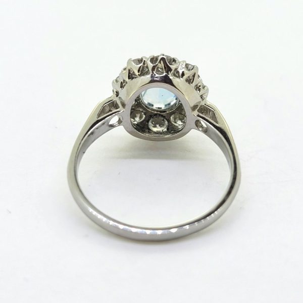 0.80ct Oval Aquamarine and Diamond Crown Cluster Engagement Ring
