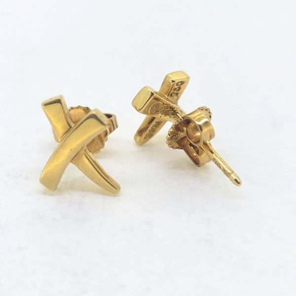 Preloved Tiffany and Co Paloma Picasso Graffiti X Earrings Yellow Gold, Preloved pair of 18ct yellow gold Tiffany & Co Graffiti X earrings by Paloma Picasso