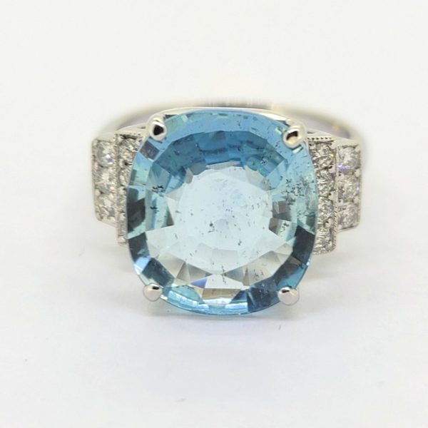 6ct Oval Aquamarine and Diamond Dress Ring