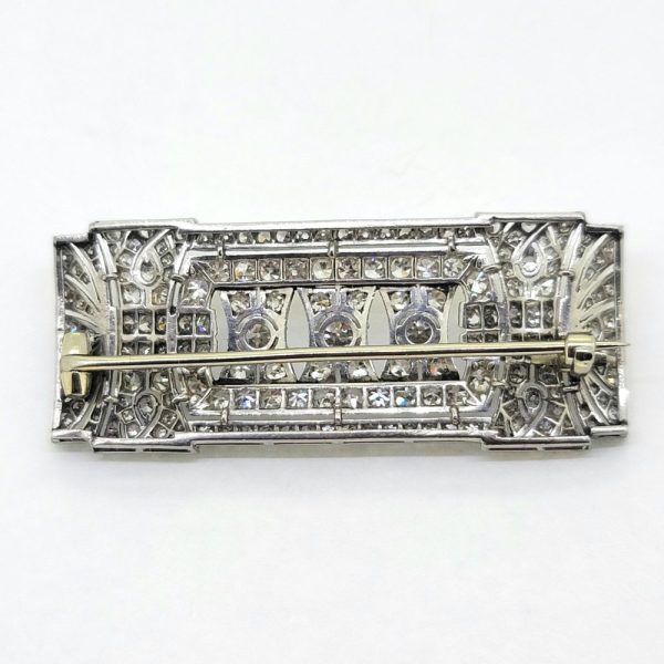French 3ct Diamond Plaque Brooch in Platinum, French marked platinum plaque brooch set with an estimated 3 carats of sparkling diamonds
