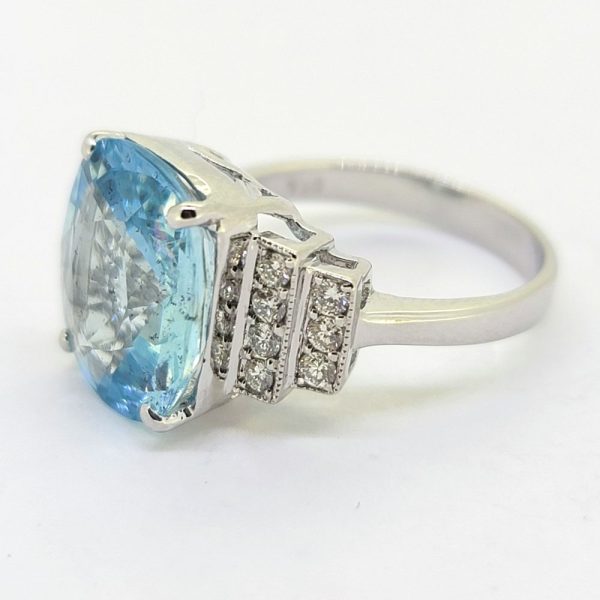 6ct Oval Aquamarine and Diamond Dress Ring
