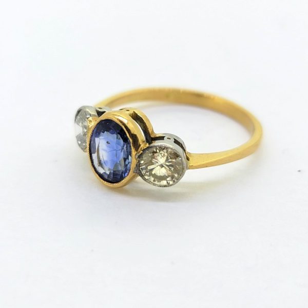 Modern 1.47ct Oval Sapphire and Diamond Three Stone Engagement Ring in 18ct Gold