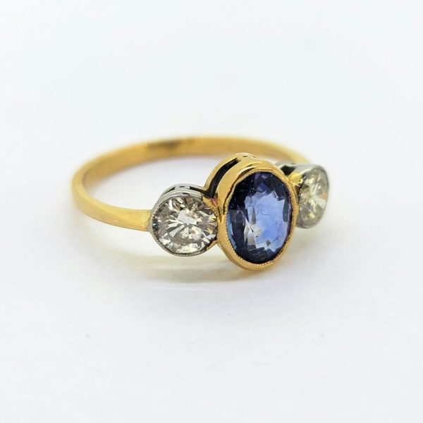 Modern 1.47ct Oval Sapphire and Diamond Three Stone Engagement Ring in 18ct Gold