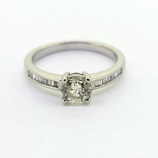 Diamond Solitaire Engagement Ring with Baguette Shoulders