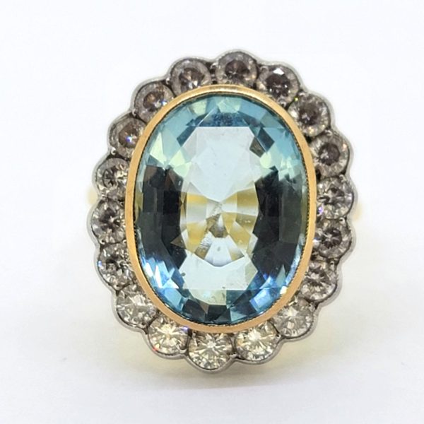7.98ct Oval Aquamarine and Diamond Cluster Ring