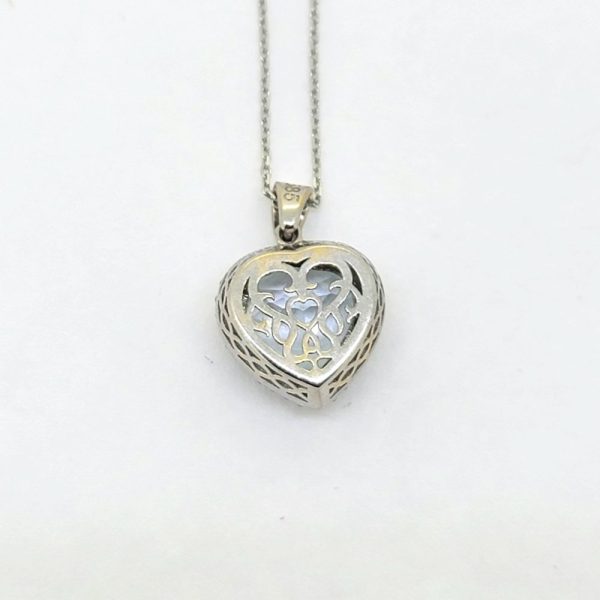 3ct Aquamarine and Diamond Heart Cluster Pendant, Pretty heart-shaped aquamarine in a diamond surround in 14ct white gold on a fine white gold chain