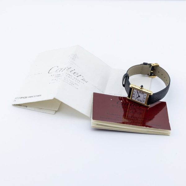 Vintage Cartier Tank Louis Cartier 18ct Yellow Gold Small Model Paris Manual Watch with Cartier Service Papers Paris signed case, Circa 1970s
