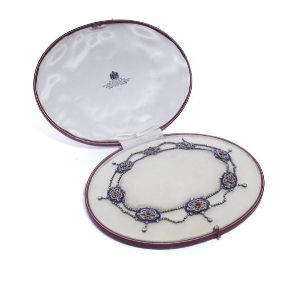 Victorian diamond, ruby and enamel necklace in gold.