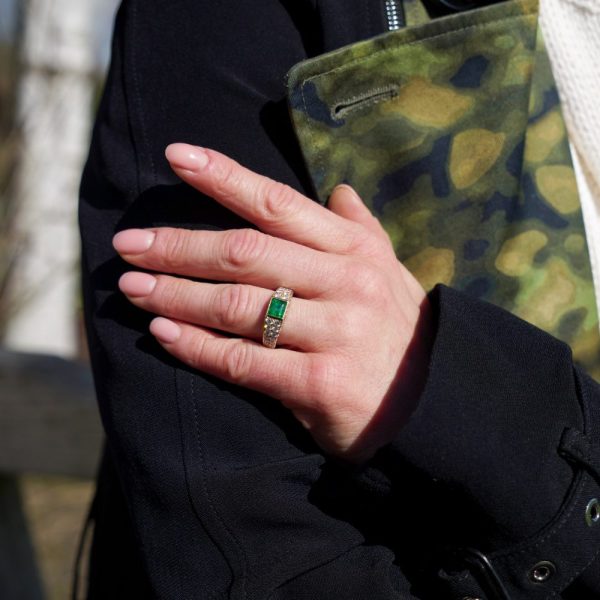 Vintage Cartier Emerald and Diamond Ring in 18ct yellow gold