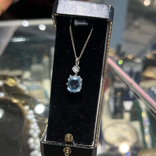 4ct Cushion Aquamarine and Diamond Pendant in white gold