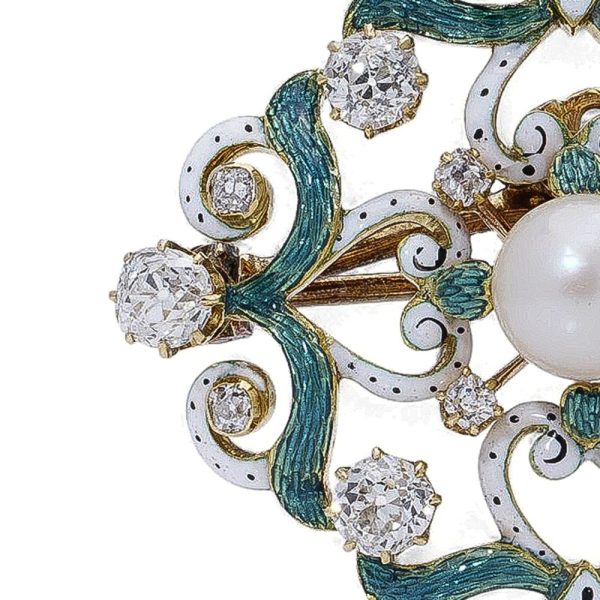 Victorian diamond and pearl pendant and brooch in gold.