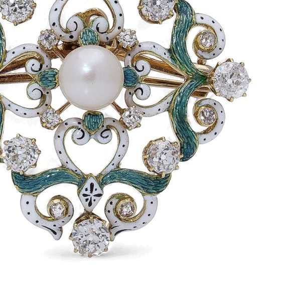 Victorian diamond and pearl pendant and brooch in gold.