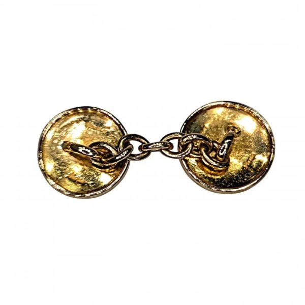 Cartier Art Deco Enamel and Gold Cufflinks Dress Set, circular pair of cufflinks and four buttons with red guilloche enamel and gold stripes and white dot enamel borders. In original Cartier red morocco case, Circa 1930