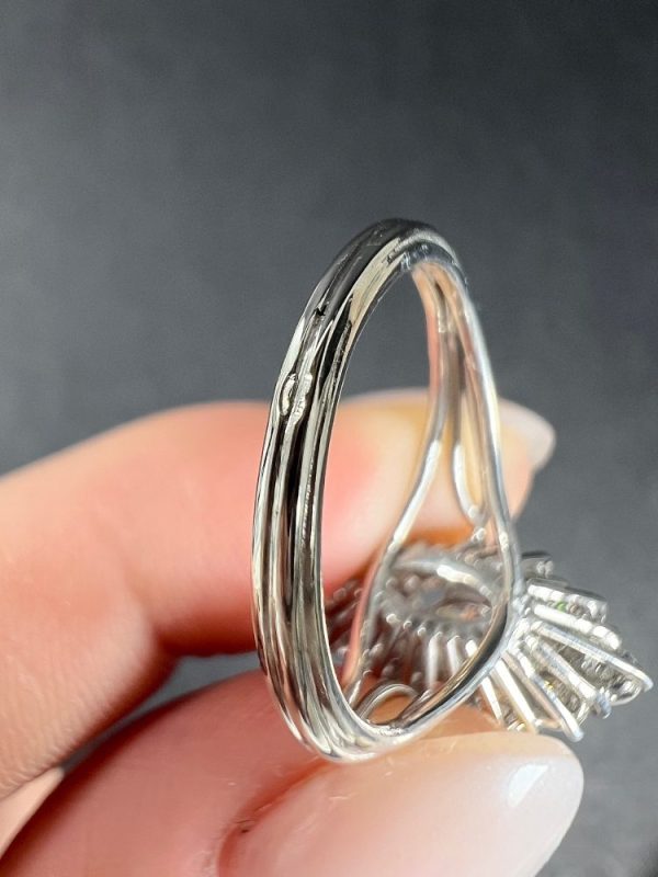 Vintage French 2ct Diamond Marquise Navette Cluster Ring, marquise navette-shaped body set with 2 carats of brilliant cut diamonds in 18ct white gold, with fancy split-shoulders and reeded band. Circa 1980s