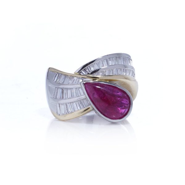 Ruby and diamond ring in platinum and gold.