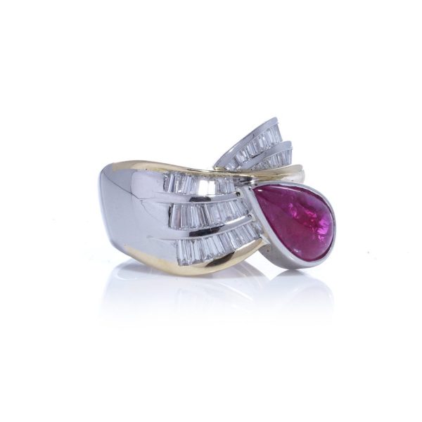 Ruby and diamond ring in platinum and gold.