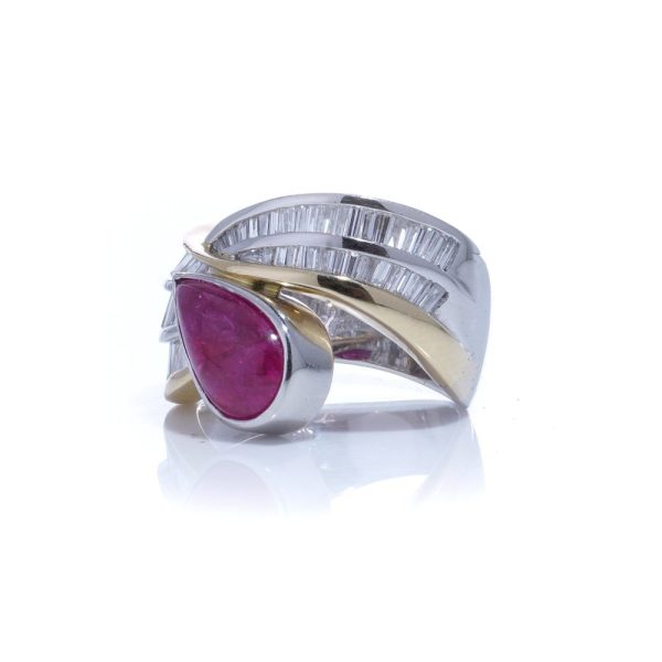 Ruby and diamond ring in platinum and gold.
