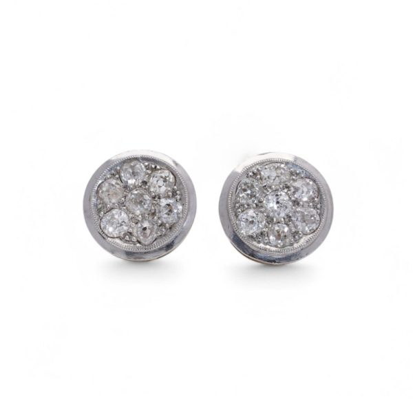 Edwardian old cut diamond stud earrings in platinum and gold.