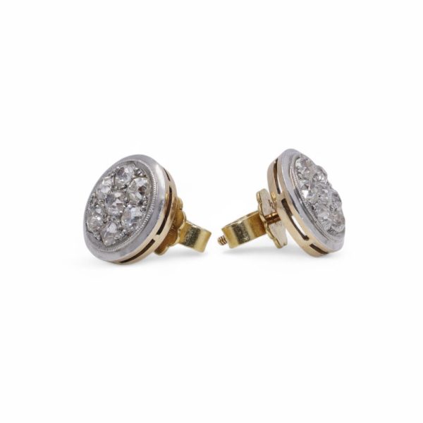 Edwardian old cut diamond stud earrings in platinum and gold.